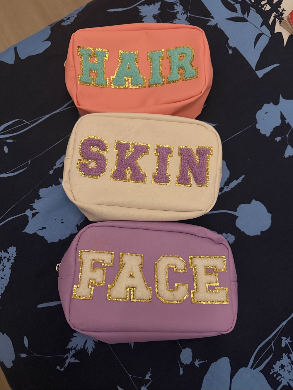 Hair, Skin, Face' Travel Pouch Set - Coral, Cream & Lavender